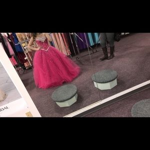 Hot pink puffy prom dress